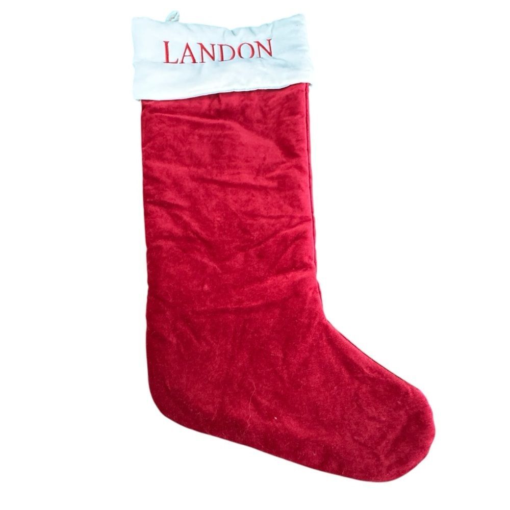 Pottery Barn Red Velvet X-Large Holiday Christmas Stocking Monogrammed Landon